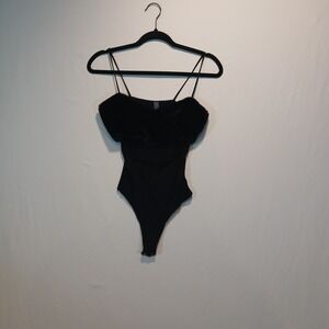 May Pink M bodysuit faux fur goth pinup retro staple dark femme rave y2k 2010s